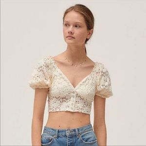 NEW Urban Outfitters Forget Me Not Lace
Puff Sleeve Crop Top Cream Large